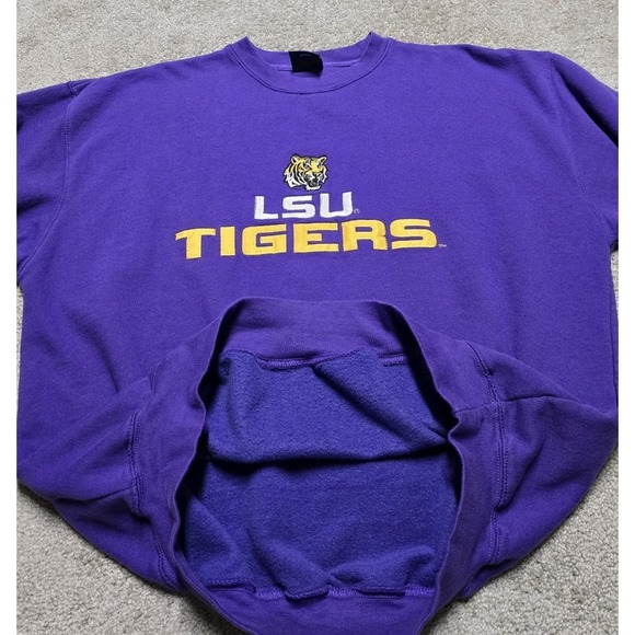 VTG 00s LSU Tigers Purple Sweatshirt OVB Mens Size XL Embroidered - Picture 10 of 15